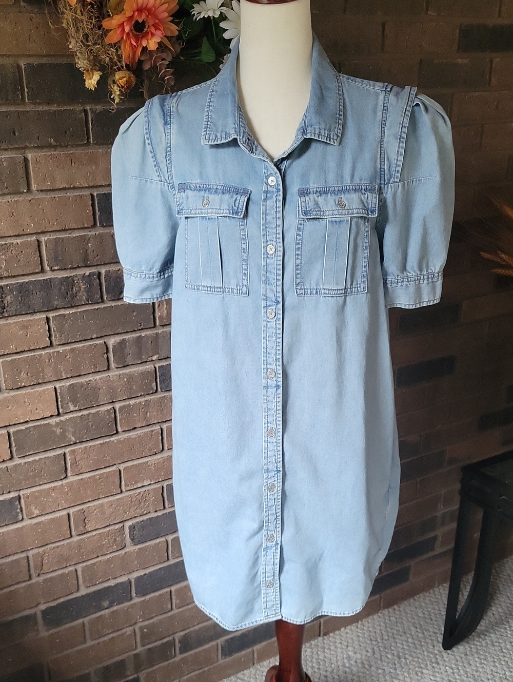 DKNY Light Blue Denim Button-Front Mini Dress